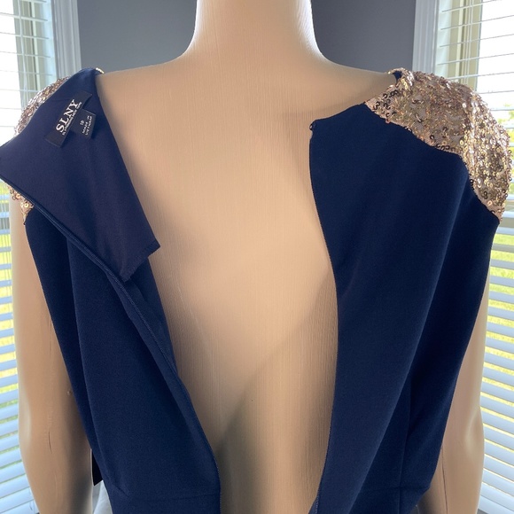 S.L.Fashions Long V-Neck Sleeveless Fit and Flare Dress Sequin with Slit NWT 18 - Picture 4 of 15